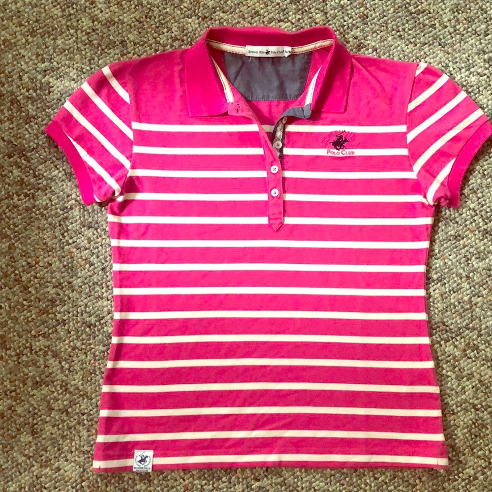Stripped pink and white polo